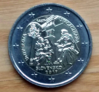 moneda 2 euro comemorativa SLOVACIA 2017, Universitatea Istropolitana - UNC foto