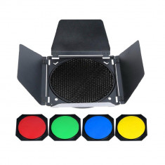 Barndoor Aputure BD-4L cu honeycomb si 4 filtre colorate pt blitz de studio si reflectoare foto