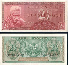 !!! INDONEZIA - 2 1/2 RUPII 1956 - P 75 - UNC foto