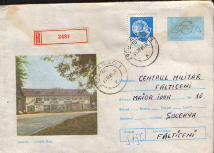 Intreg postal 1983 , circulat - Motelul Tismana , judetul Gorj