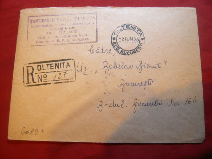 Plic recomandat de la Oltenita la Bucuresti 1956,Antetul Santierelor Navale
