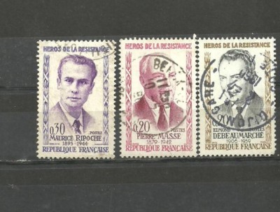 FRANTA 1960 - PERSONALITATI, EROI AI REZISTENTEI, 3 TIMBRE STAMPILATE, A8 foto