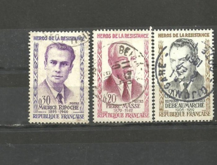 FRANTA 1960 - PERSONALITATI, EROI AI REZISTENTEI, 3 TIMBRE STAMPILATE, A8