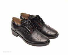 Pantofi dama negri casual-eleganti din piele naturala Oxford Black cod P71 foto