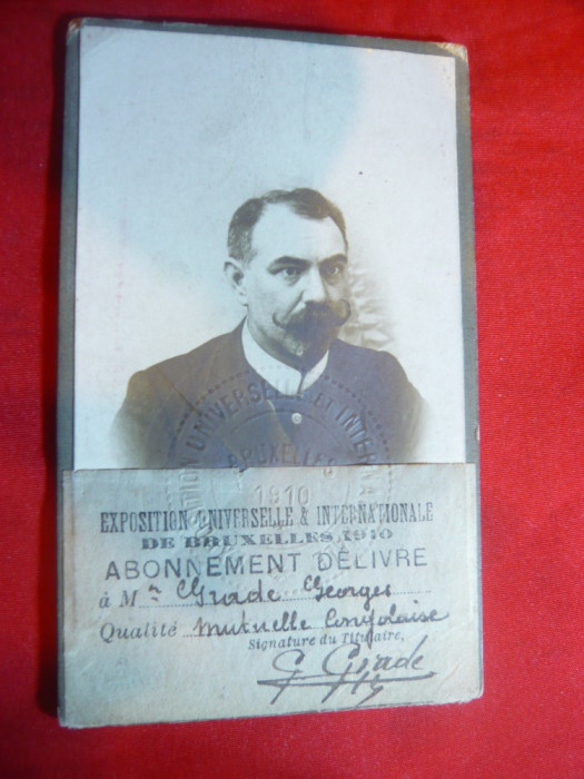 Fotografie - Abonament 10 fr -Legitimatie - Expozitia Universala Bruxelles 1910