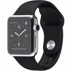 Apple Watch 38 mm carcasa din otel inoxidabil si curea sport neagra foto