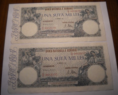 100000 lei 1946 Decembrie XF++ AUNC Serii Consecutive foto