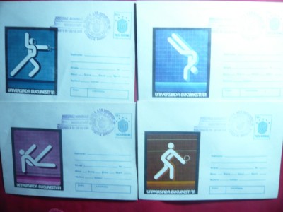 Set 8 Plicuri ilustrate cu stampile Jocurile Mondiale Universitare 1981 foto
