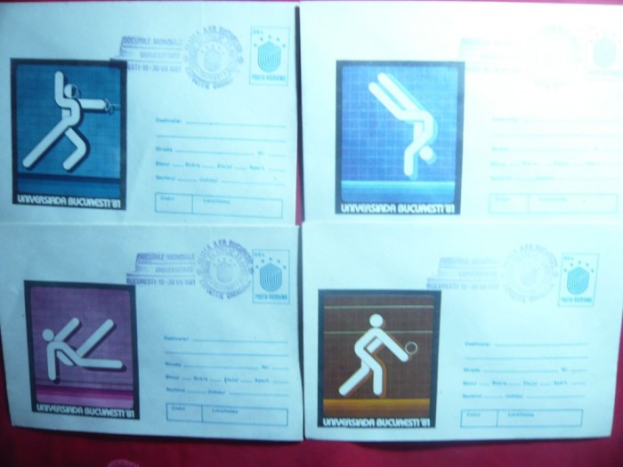 Set 8 Plicuri ilustrate cu stampile Jocurile Mondiale Universitare 1981