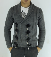 Pulover barbati lana crosetat - gri- slim fit - fashion foto