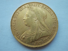 moneda aur 917 % 1 Sovereign - Victoria 1898 foto