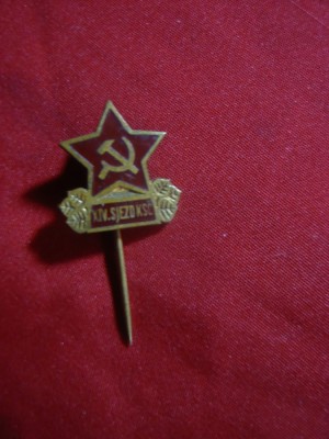 Insigna al 14-lea Congres al Partidului Comunist Cehoslovac , h= 1,7 cm foto