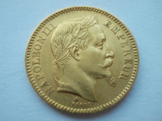 moneda aur 20 Francs - Napoleon III 1866 bb foto