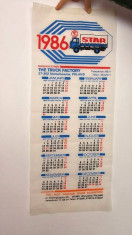 Calendar perete material textil 1986Polonia, fabrica de camioane STAR, 69x28cm foto