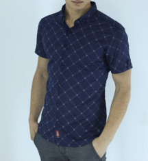 Camasa carouri barbati - maneca scurta- albastra - slim fit - casual foto