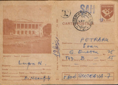 Intreg postal CP 1987,circulat - Brasov - Teatrul Dramatic foto