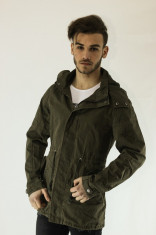 Geaca lunga barbati Parka khaki subtire de primavara toamna slim fit casual foto