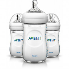 Set 3 biberoane cu tetine din silicon PHILIPS AVENT Natural 260ml 1 luna + SCF693/37 foto