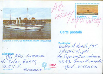 Intreg postal CP 1997, circulat- Constanta - Vaporul &amp;quot;Imparatul Traian foto