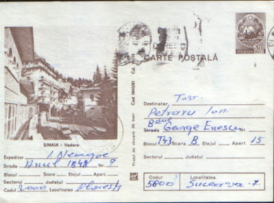 Intreg postal CP 1981,circulat- Sinaia - Vedere foto