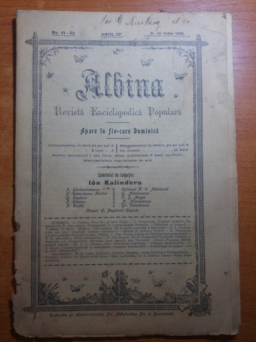 revista albina 8-15 iulie 1901-foto schitul ialomita si valea lotrului