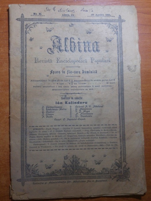 revista albina 29 aprilie 1901-foto dunarea la verciorova