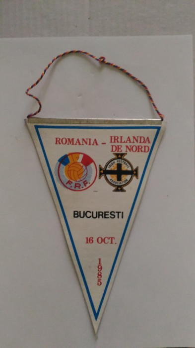 FANION ROMANIA IRLANDA DE NORD PRELIMINARII CAMP. MONDIAL BUCURESTI 16 10 1985