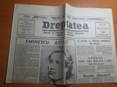 ziarul dreptatea 15 ianuarie 1991-ziua de nastere a lui mihai eminescu
