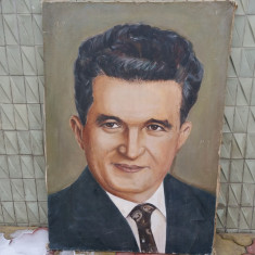 DAN HATMANU - pictor iesean - portret -NICOLAE CEAUSESCU - ulei / pinza foto