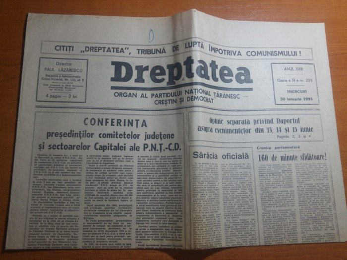 ziarul dreptatea 30 ianuarie 1991-art. foarte amplu (pe 3 pag) despre mineriada