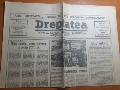 ziarul dreptatea 30 aprilie 1991-art. despre iuliu maniu, mitigul de la pitesti foto