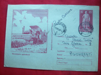 Plic ilustrat Mecanizarea Agriculturii cu marca fixa 55 bani rosu , VI Lenin foto