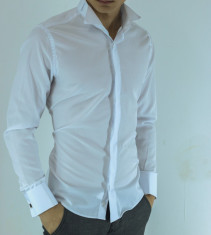Camasa eleganta barbati cu butoni - tip zara - papion - alba - slim fit - casual foto