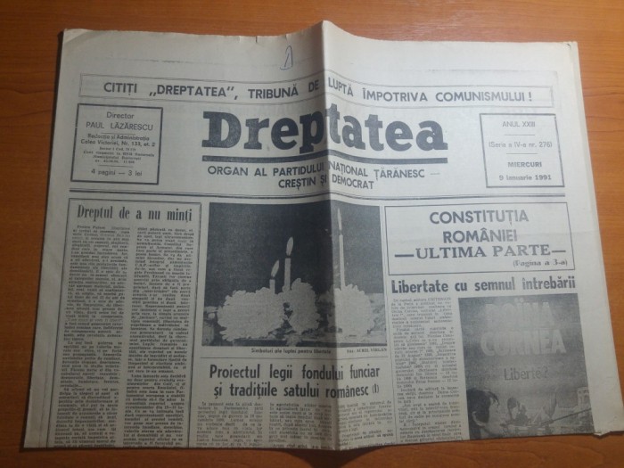 ziarul dreptatea 9 ianuarie 1991-legea fondului funciar
