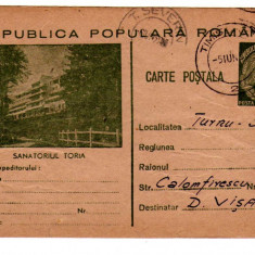 CARTE POSTALA MARCA FIXA 30 BANI SANATORIUL TORIA 1953 intreg postal