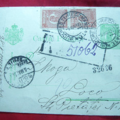 Carte Postala cu 2 lei verde marca fixa si pereche 5 lei Uzuale Ferdinand recom.