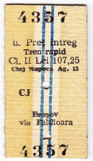 2.Bilet tren rapid CFR Cluj Napoca Brasov pret intreg 28 IUN 1985 foto