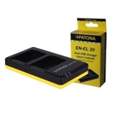 &Icirc;ncărcător Patona Dual Nikon EN-EL20, cu cablu micro-USB și &icirc;ncărcare a 2 acum.