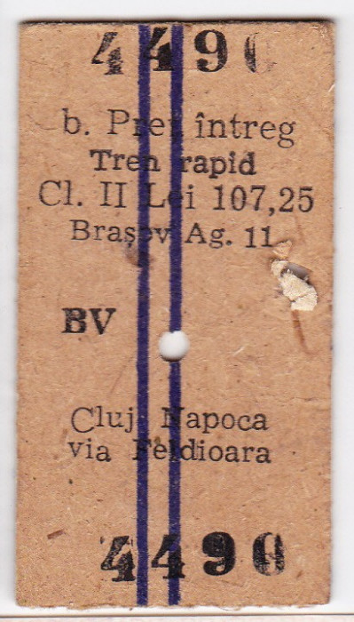 Bilet tren rapid CFR Brasov Cluj Napoca pret intreg 31 AUG 1998