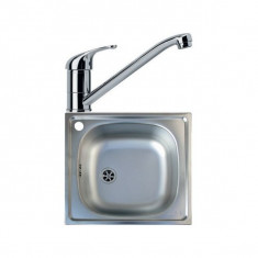 Pachet chiuveta inox satinat CIN 610 Franke ventil 2&amp;quot;, mastic si cleme de fixare + Baterie crom Basic 101.0256.978 foto