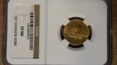 Moneda AUR 20 lei 1883 Romania MS62 capsulat NGC! foto
