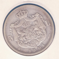 (R) MONEDA DIN ARGINT ROMANIA - 5 LEI 1901, CAROL I, MAI RAR foto