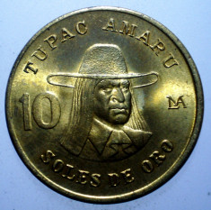 7.012 PERU TUPAC AMARU 10 SOLES DE ORO 1980 XF/AUNC foto