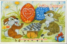 Carte postala necirc.- Paste fericit!,Turneu intern. de sah, fantezie,2/scan foto