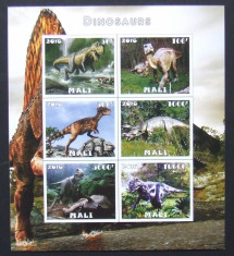 MALI 2016 - DINOZAURI, 1 M/SH NEDANTELATA, NEOBLITERATA, POSTA PRIVATA - PP 1334 foto