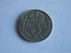 Moneda argint 3 pence 1910 -Anglia -1206 foto