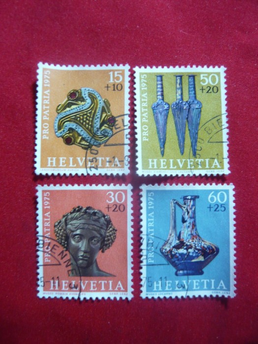Serie Pro Patria - Arheologie 1975 Elvetia , 4 valori stampilate