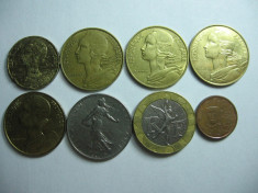 Franta lot (2) - 8 monede moderne diferite 1963-2015 foto