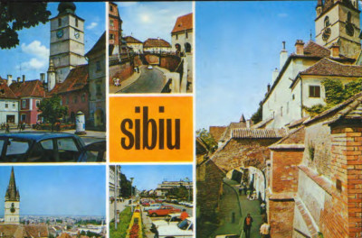 Carte postala circ. 1974 - Sibiu - Colaj de imagini foto