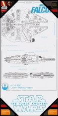 Poster Star Wars Episode 7 Millennium Falcon Blue Print Glass foto